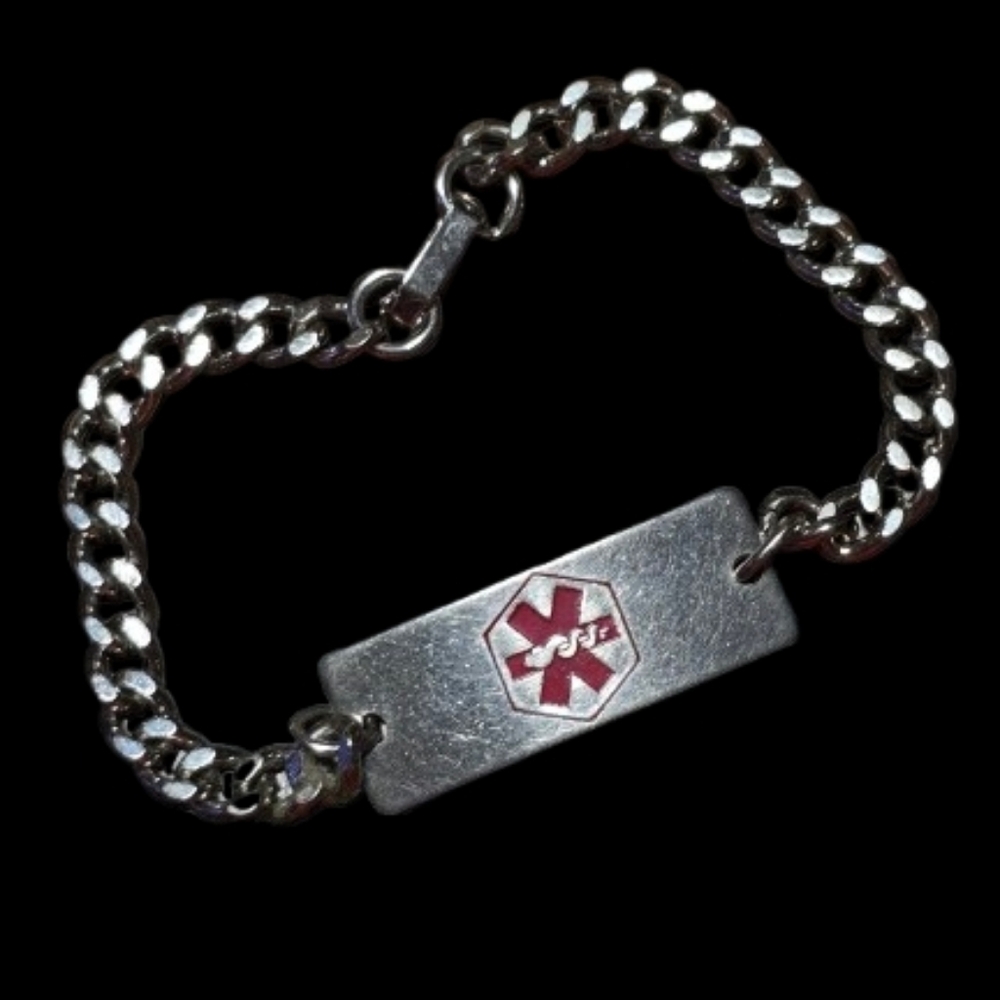 Recovered Vtg Stainless Metal 8 Inches HEART CONDITION Medical Alert Bracelet 20